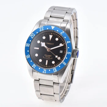 

Luxury brand Corgeut 41mm black dial luminous marks blue rotating bezel sapphire deployment buckle automatic movement mens watch