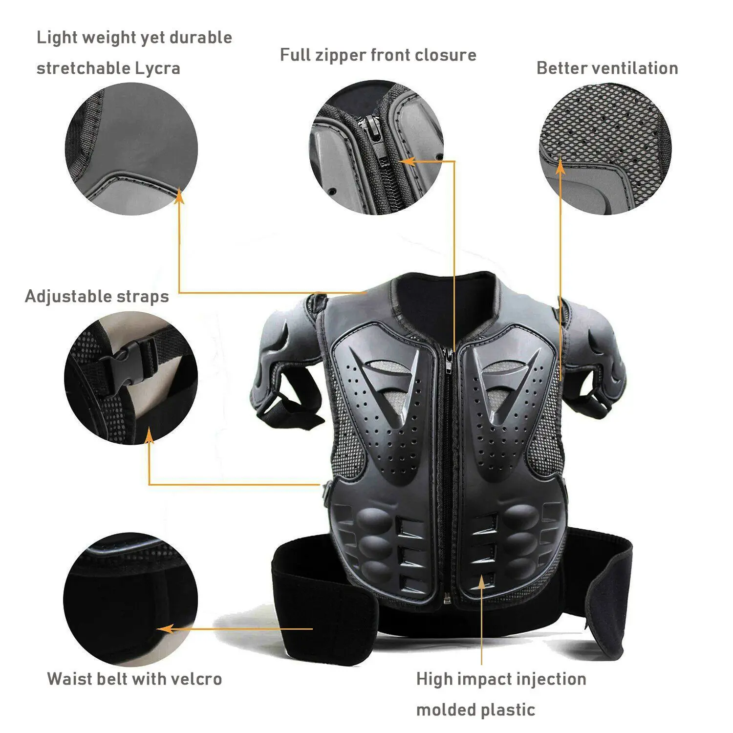 

Triclicks Black Body Armor Vest Motorcycle Armor Jacket Motocross Protective Gear Chest Protector Dirt Bike Youth Child Vest