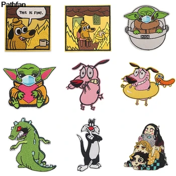 

A3390 Patchfan Classical Cartoon Cat Baby Yoda Dog Embroidery Patches For Clothing DIY Iron On Clothes Patch