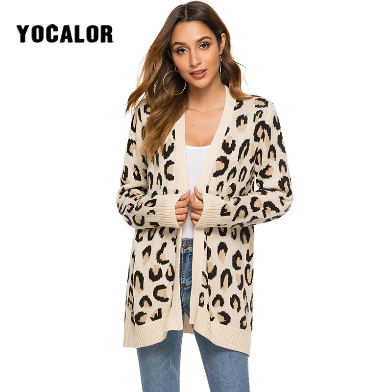 

2020 Fashion Leopard Print Knitted Cardigan Female Coat Long Sweater Women Pull Femme Plus Size Jumper Streetwear Autumn Fall
