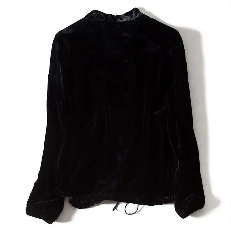 Красивый двойной карман украшенный шелк бархат черная куртка с рукавом летучая мышь куртка