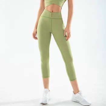 Women Athletic Cross Lace Up High Waist Capri Yoga Pants Gym Fitness Workout Running Leggings 6