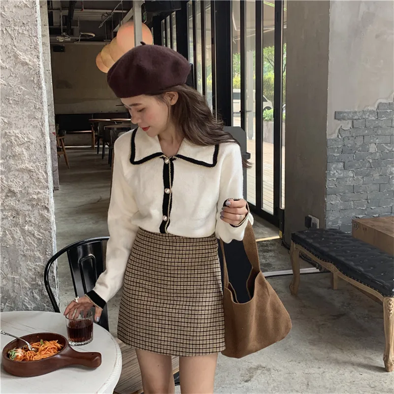 RUGOD women's sweater cardigans turn down collar single breasted long sleeve patchuwork knit coat fashion female elegant