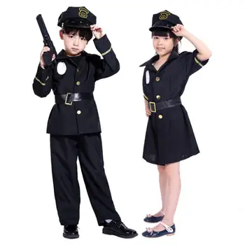 

Girls Police Dress Boys Police Officer Costume Children Cosplay Uniform Halloween Costume For Kids Carnival Party Dress With Hat