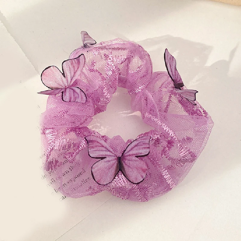 ladies headbands for short hair Embroidery Summer Mesh Scrunchies Organza Hair Accessories Ponytail Transparent Tulle Romantic Pink Hair Rope Ring Hair Tie Hot elastic headbands for women Hair Accessories