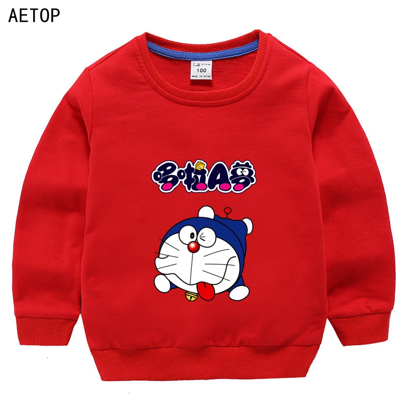 Зимняя бархатная Толстовка Doraemon для мальчиков и девочек, Забавные милые детские топы с круглым вырезом и рисунком - Цвет: as picture