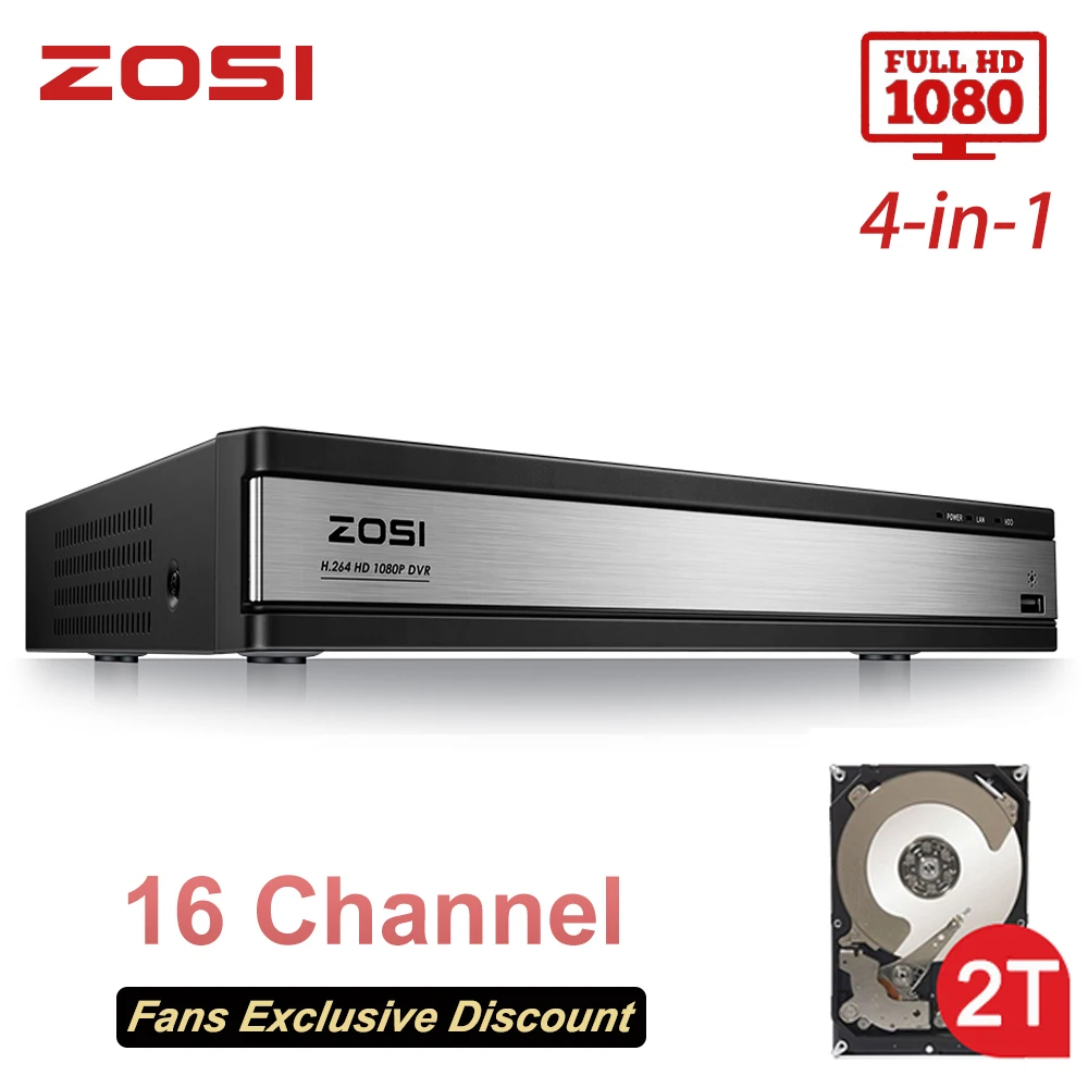 16 Channel H.264 HD 4in1 TVI AHD CVI Analog CCTV Security Surveillance DVR w//2TB