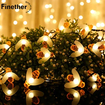 

New Solar Powered Cute Honey Bee Led String Fairy Light 20leds 30leds Bee Outdoor Garden Fence Patio Christmas Garland Lights