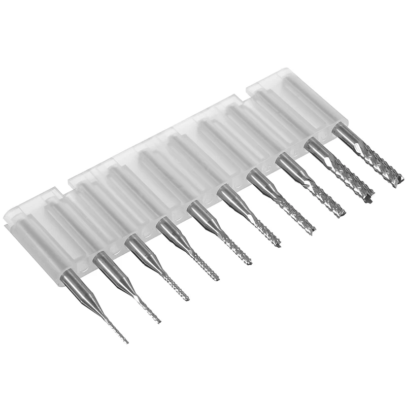 10Pcs1/" 0,8-3,175 мм PCB гравировальный резак роторный ЧПУ Концевая фреза сверла для концевых фрез инструменты режущие биты фреза