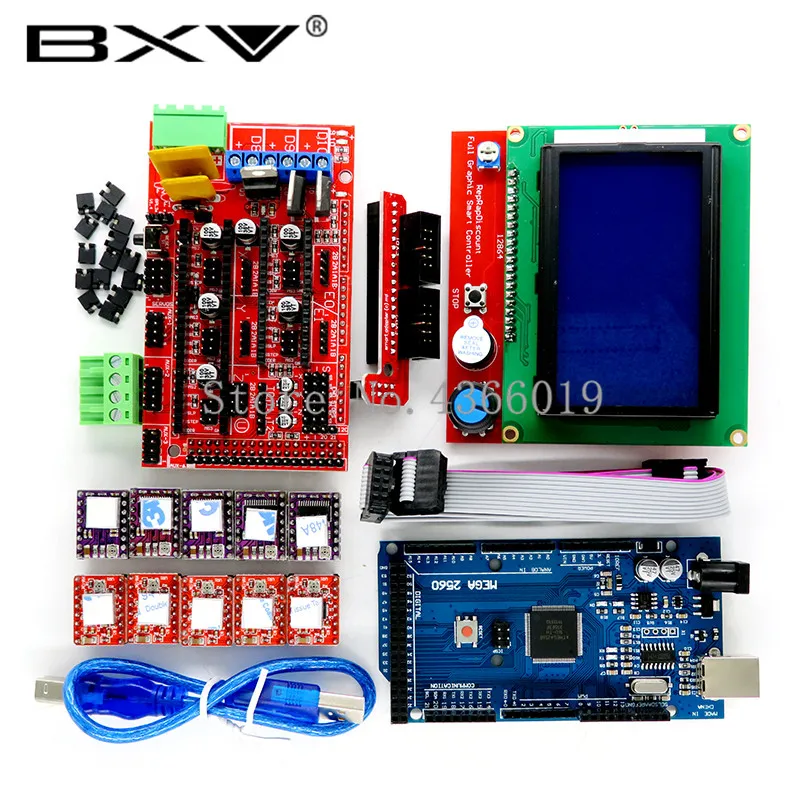 Mega 2560 R3 CH340 + 1 шт. RAMPS 4 контроллер 5 A4988 DRV8825 шаговый драйвер модуль 12864 для 3D принтера