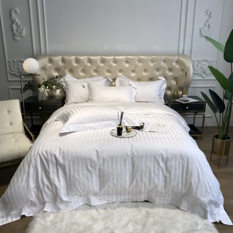 Ropa de cama de algodón egipcio, juego de funda nórdica de satén a rayas, King y color blanco y gris plateado, 120, 4 piezas|Juegos de ropa de cama| - AliExpress