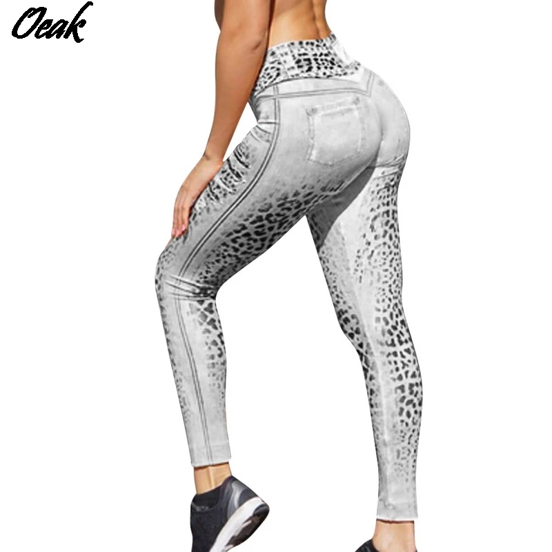 

Oeak Women Elastic Leggings Bandage Casual Fashion Serpent Printed Bandage Yoga Pants High Waist Workout Folding Gym Leggings