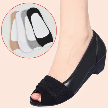 

Sandals Casual Invisible Silicone Non-slip Fish Mouth Sock Slippers Summer Solid Cotton Thin Open Toe Boat Socks For Women Girl