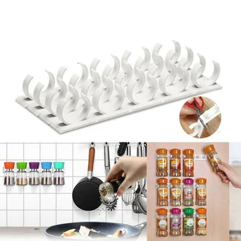 

4pcs Self-adhesive Wall-mounted Spice Jar Holder Clips Spice Storage Rack Shelf Kitchen Cabinet Door Condiment Bottle Organizer