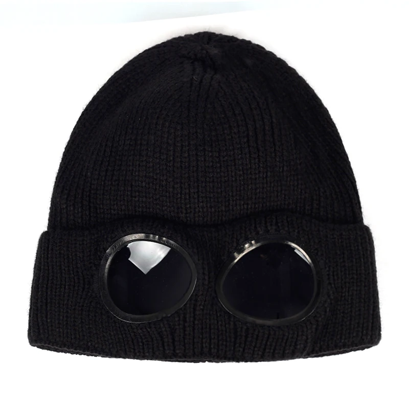 Masked personality Thickened Winter Knitted Hat winter outdoor riding hats Warm Beanies Skullies Ski Cap with Removable Glasses skully with brim