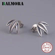 BALMORA 925 пробы серебряные Бамбуковые серьги-гвоздики для женщин и девочек, подарок, оригинальные серьги с растениями, ювелирные изделия