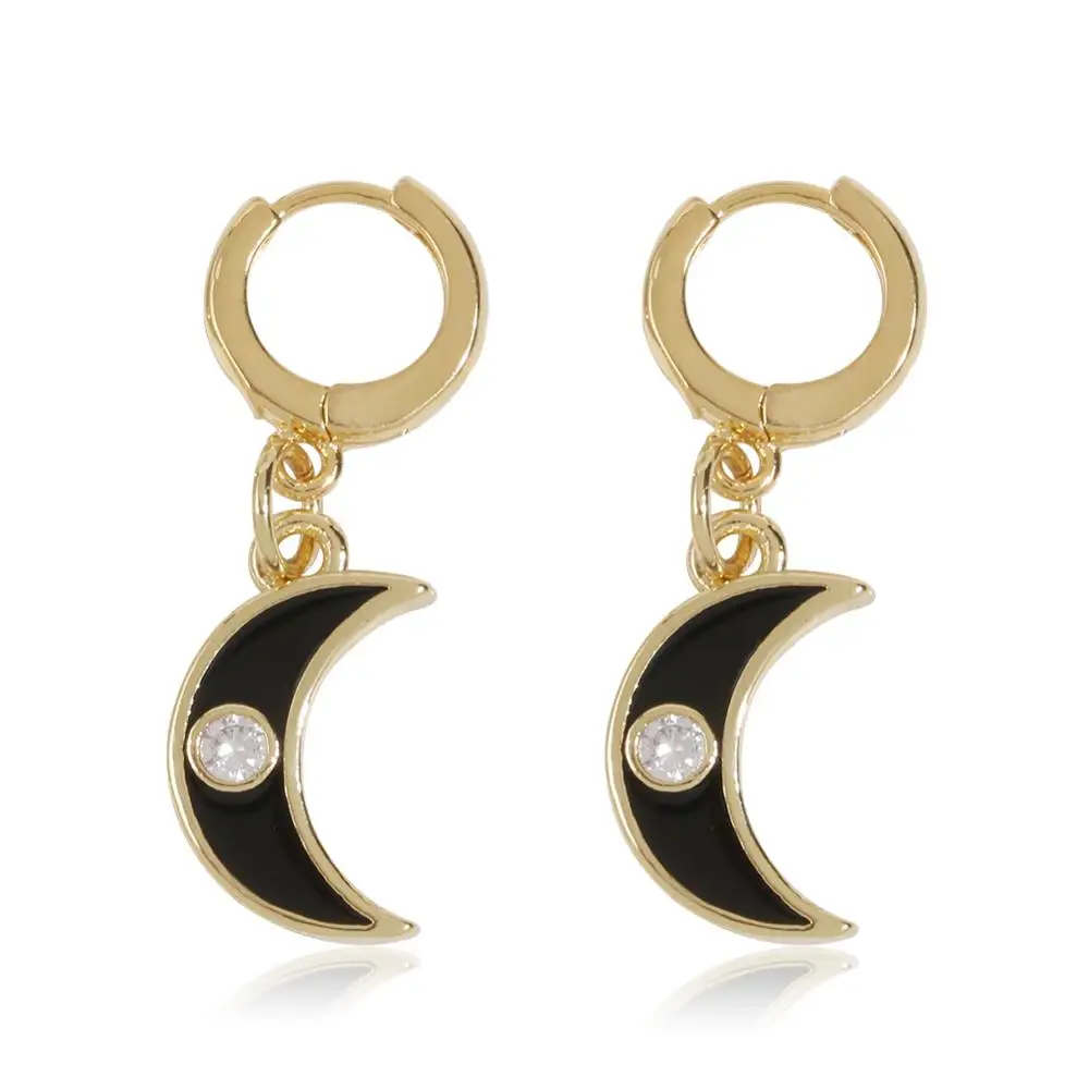 Золотые серьги-кольца, маленькие серьги-кольца для женщин, черные толстые серьги-кольца, ювелирные изделия, бесконечные серьги в виде звезды и Луны, подарок для женщин - Окраска металла: E9369