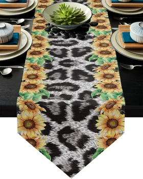 

Animal Leopard Flower Sunflower Table Runner Home Decor Tablecloth Table Runners for Wedding Christmas Dining Table Decor