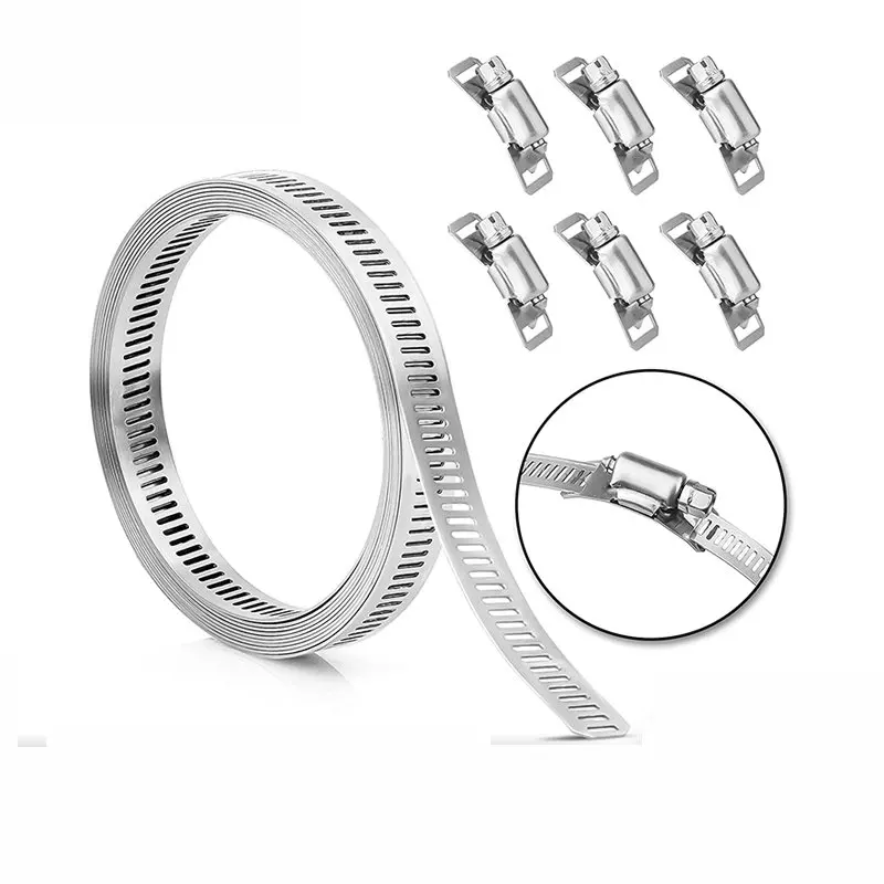 12.7MM Width Stainless Steel 304 Worm Clamp Hose Clamp Strap with Fasteners Adjustable DIY Pipe Hose Clamp Ducting Clamp