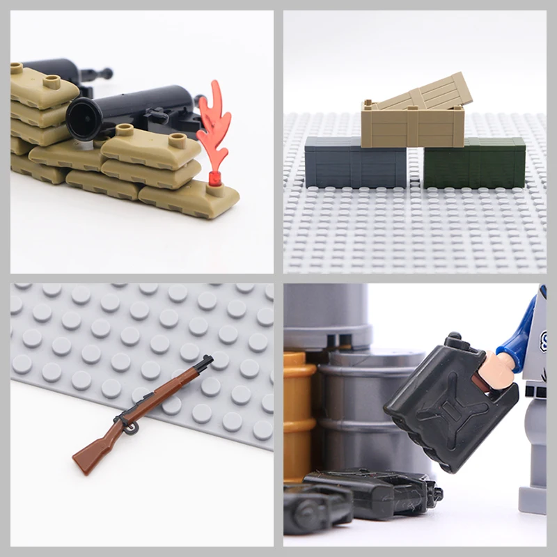 LegoINGlys Military Accessories Blocks WW2 Army Soldier Weapons Box Pack Bullet Radio Armor Mask Bricks Figure Parts Model Toys (1)