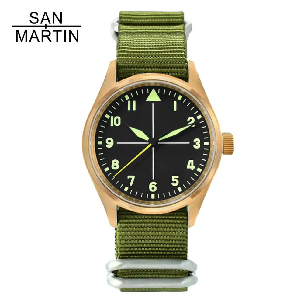 San Martin Automatic Bronze Pilot Men's Watches Sapphire Crystal 200m  Waterproof Nylon Strap Mechanical Military Watch For Men - Mechanical  Wristwatches - AliExpress