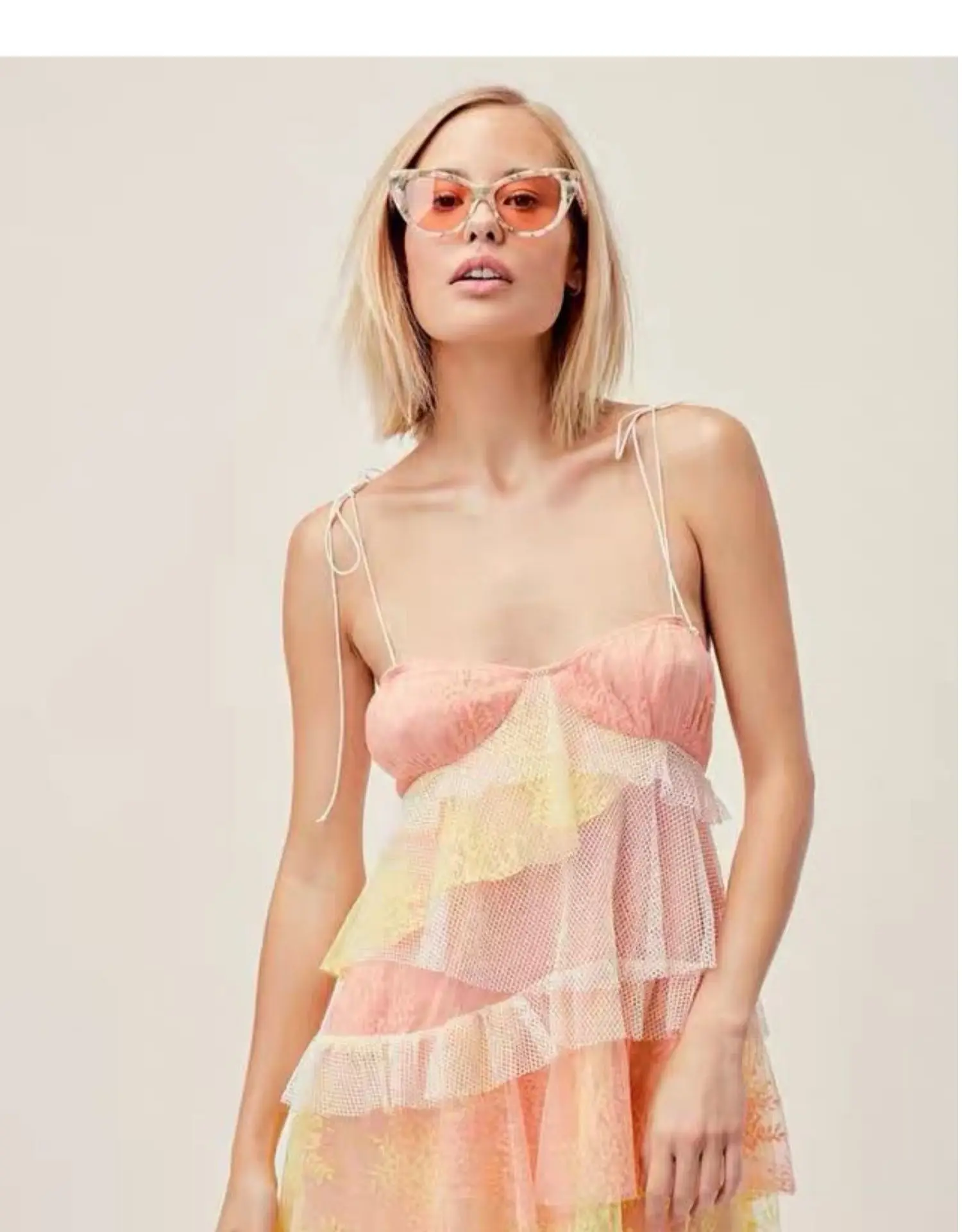 DEAT Summer Autumn Sexy Sleeveless Strapless Pink Floral Print Ruffles Backless Short Mini Lace Dress Women MG487