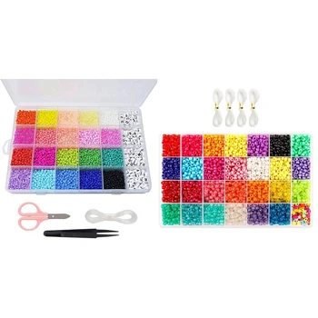 

1 Set 10300Pcs Diy Necklace Beaded Glass Rice Beads & 1 Set 4600Pcs Made Pony Beads 9 Mm Pony Beads,Elastic Cord