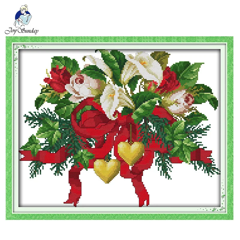 

Joy sunday Cross Stitch Christmas bouquets Canvas Printed DMC Cross Stitch Needlework Kit Christmas Home decoration send gift