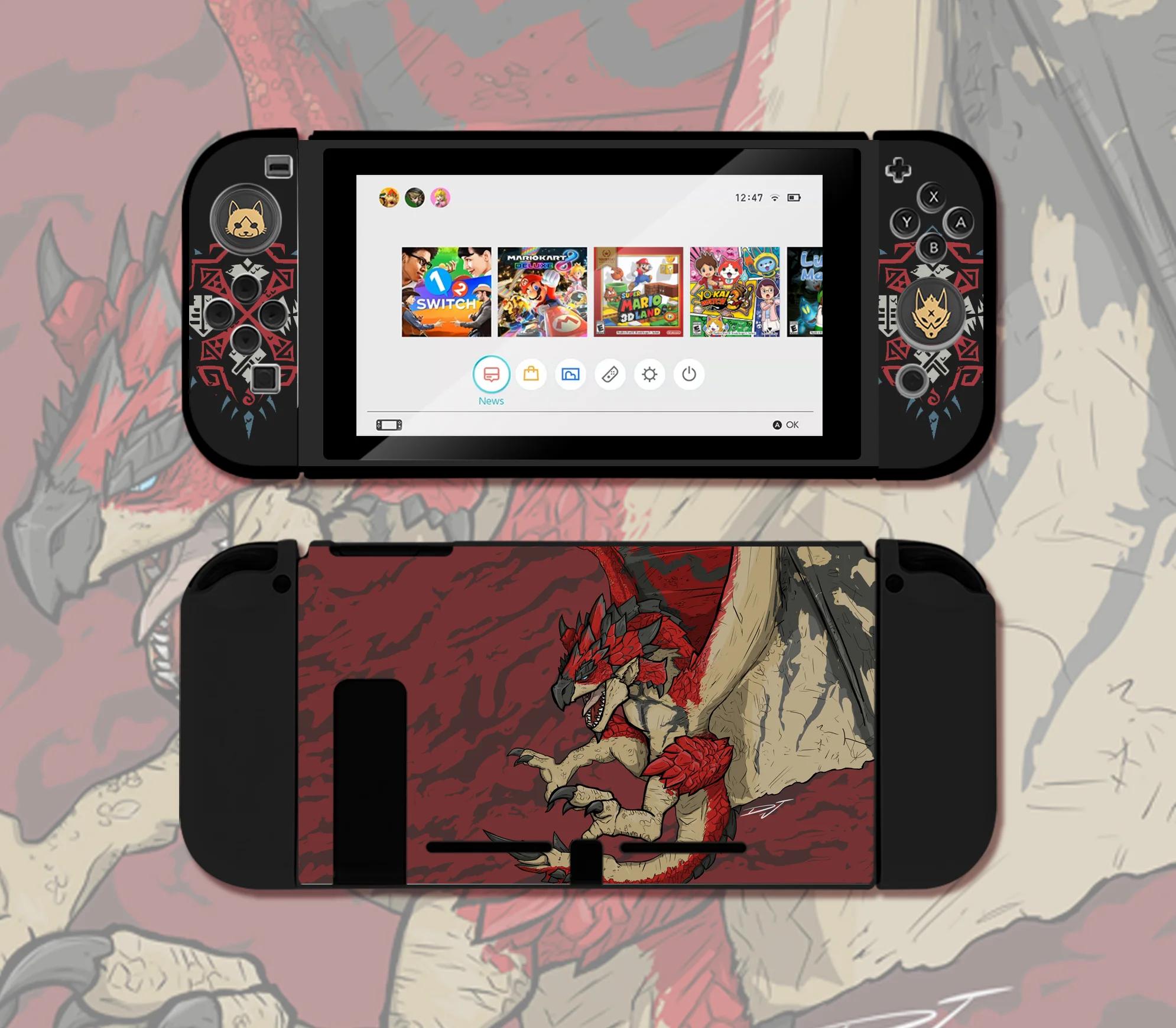 Black Monster Hunter Rise Magnamalo Custodia Per Nintendo Switch Custodia Protettiva Dockable Per Controller Nintendo Switch Joy-Con