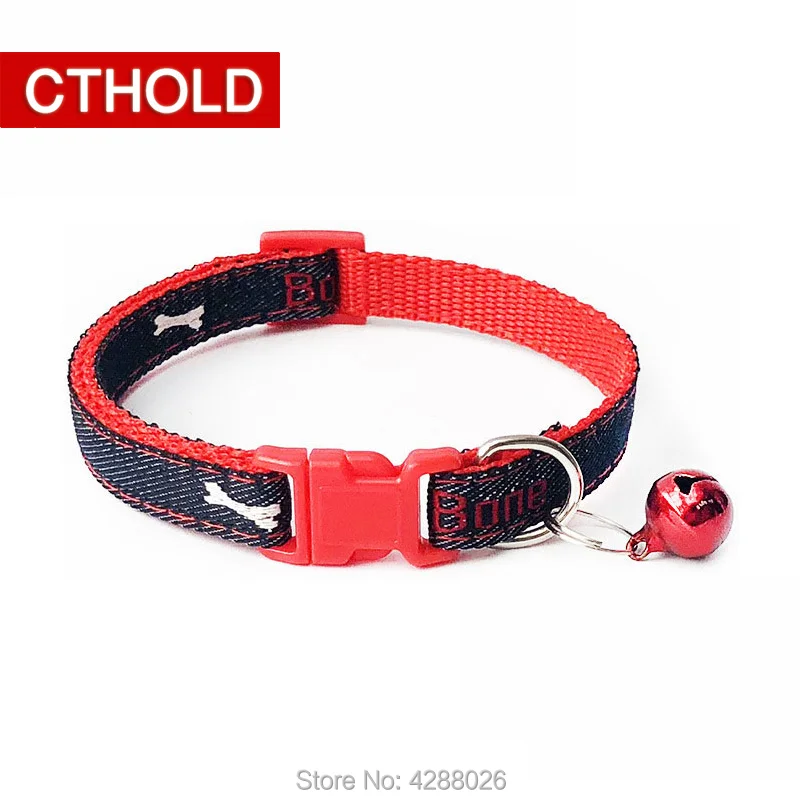 CTHOLD 100 шт./лот, джинсовые ошейники с принтом в виде костей для собак и кошек, камуфляжный ошейник для собак с колокольчиком, регулируемый ошейник для кошек AB