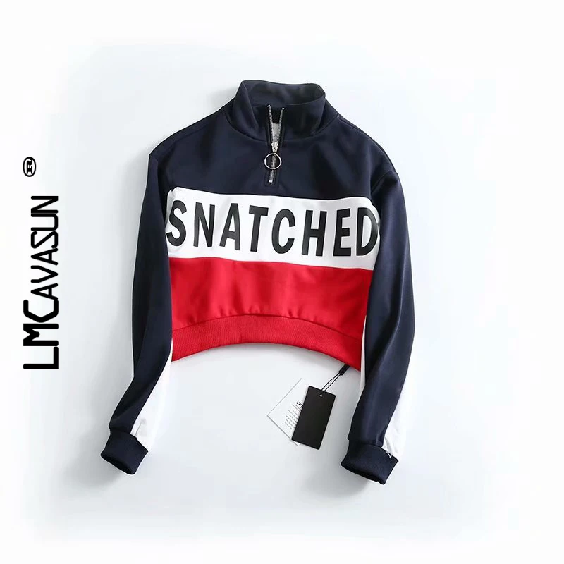 

LMC Hoodies Women Letter Patchwork Simple Elegant All-match Trendy Short Harajuku Womens Streetwear Girl Hoodie Stand Collar