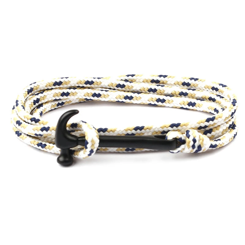 Pulsera de cuerda marina para hombre y mujer, brazalete de moda, martillo negro, marinero, SL153|Pulseras de - AliExpress