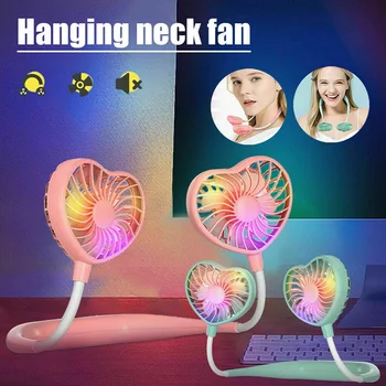 

Electric Hanging Neck Fan Mini Portable USB Charging Hearts Lazy Sports Fan LED Light FAS6