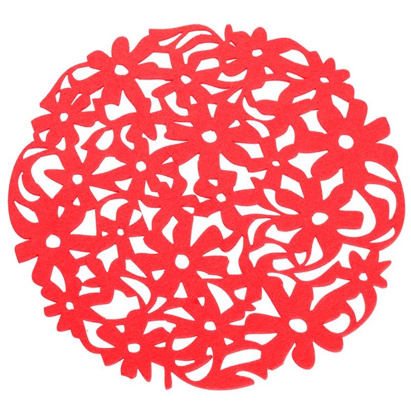 Round Laser Cut Flower Felt Placemats Kitchen Dinner Table Cup Mats Cushion Red | Дом и сад