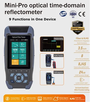 

FTTH OTDR Fiber Optic Reflectometer with 9 Functions VFL OLS OPM Event Map 24dB for 64km Fiber Optic Tester