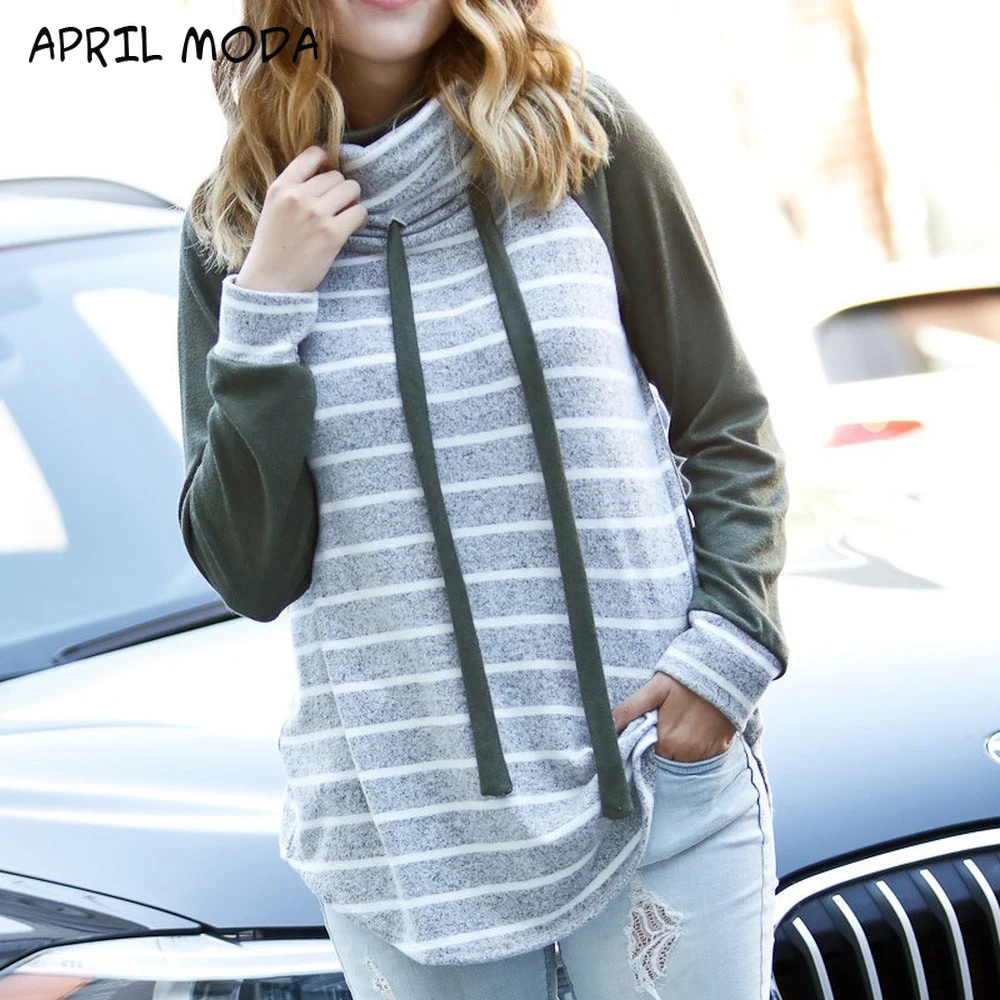 

Womail Sweatshirts Winter Women Casual Striped Stitching Sweatshirts Fashion High Quality High Collar Lace Sweatshirt Pullover