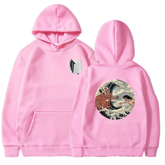 Anime Hoodie Attack on Titan Hoodied Long Sleeve Streetwear Harajuku Sweatshirt Men/Women Unisex Sport Hoody Oversized Tops Pink2