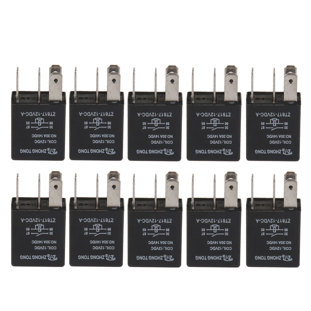 10 Pieces ZT617-12V-A-R Car Auto Truck DC 12V 30A 30 AMP SPST Relay Relays 4 Pin 10 Pieces ZT617-12V-A-R Car Auto Truck DC 12V 30A 30 AMP SPST Relay Relays 4 Pin
