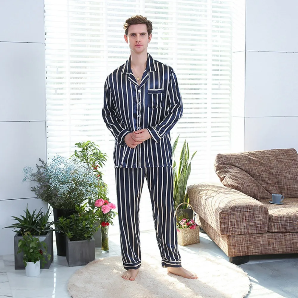 Мужской пижамный комплект с длинными рукавами, Одноцветный костюм, международная торговля, домашняя пижама, одежда для сна, Мужская мягкая уютная атласная ночная рубашка