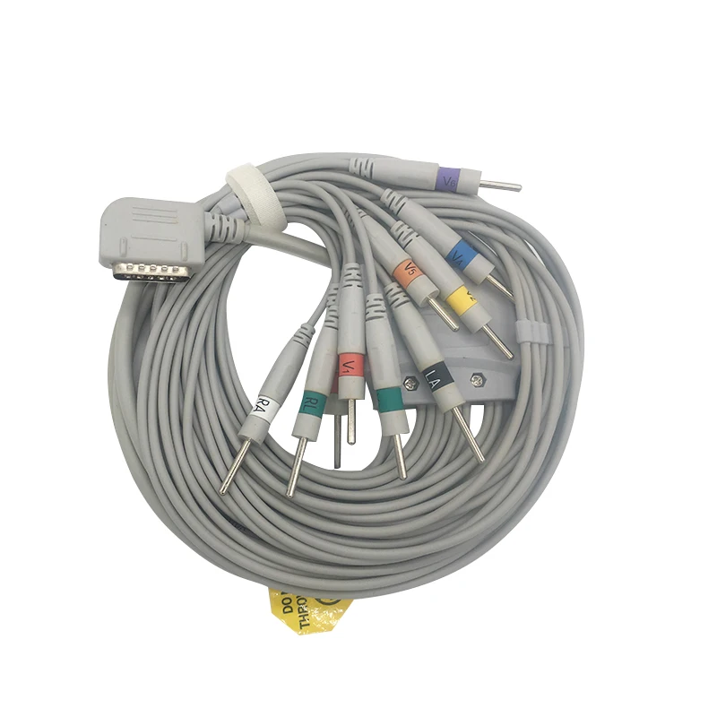 

EKG Cable One Piece 10 Lead Wires DB15 Plug Din 3.0 End AHA Standard for KANZ PC 109 EKG Machine