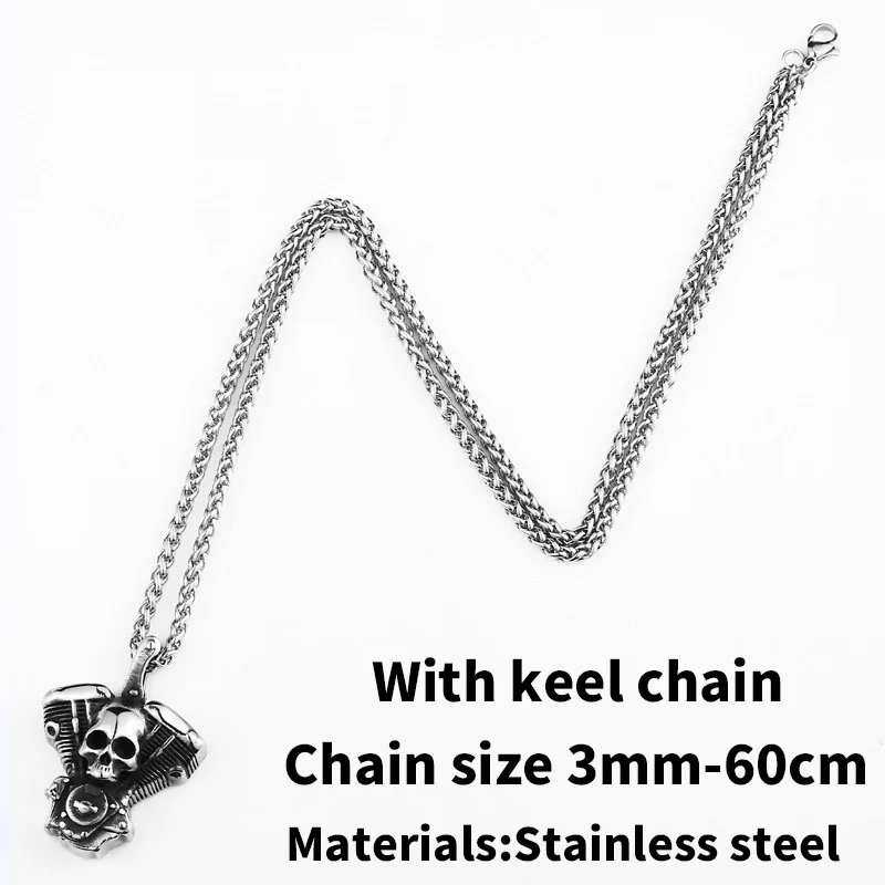 pendant with keel Стальной солдат панк череп мотоциклы двигатель кулон из нержавеющей стали Рок Байкер готический крест мужской кулон - Окраска металла: pendant with keel