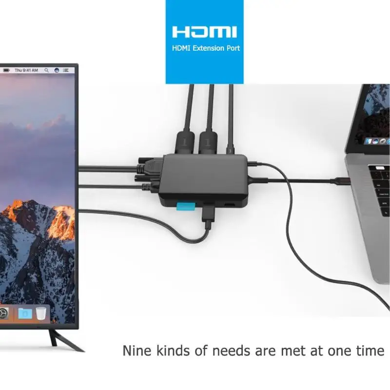 9 в 1 адаптер type-C к HDMI RJ45 USB3.0 TF Аудио встроенный чип-преобразователь Plug and Play PD Многофункциональный узловой центр адаптер для ПК