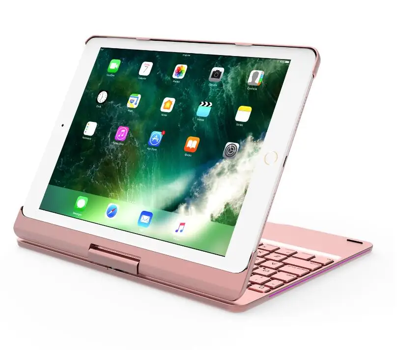 360 градусов вращение беспроводной Bluetooth клавиатура чехол для iPad Air 2 Pro 9,7 дюймов с Красочная светодиодная подсветка - Color: Rose Gold