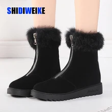 Ботильоны; женские теплые плюшевые ботинки на кроличьем меху; Новинка года; зимняя женская обувь; повседневные зимние ботинки из флока на молнии; g682