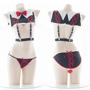 

Womens Sexy Anime Cosplay Lingerie Lolita Cute Catgirl Costume Micro Bikini Set Kawaii Bra and Panty School Girl Costume