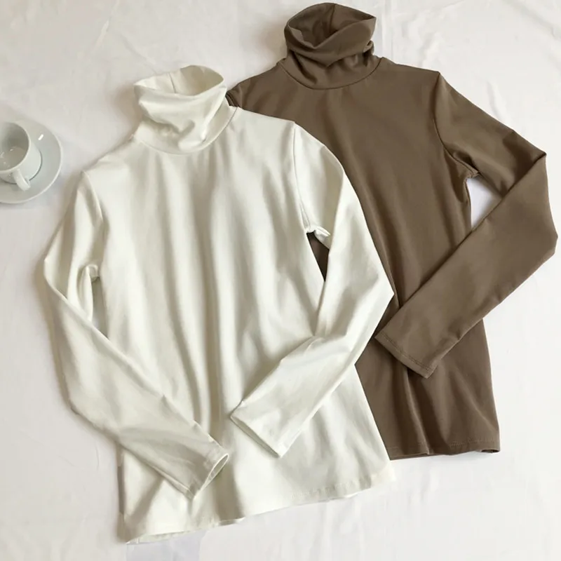 Женская водолазка с длинным рукавом, простая футболка, корейский стиль, универсальная футболка для отдыха, harajuku, женская одежда, Осенние студенческие Топы