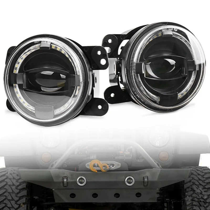Для Jeep Wrangler JK TJ LJ Grand Cherokee 4 дюйма Круглый Автомобильный светодиодный противотуманный светильник 4D объектив проектора Белый Halo DRL Противотуманные фары