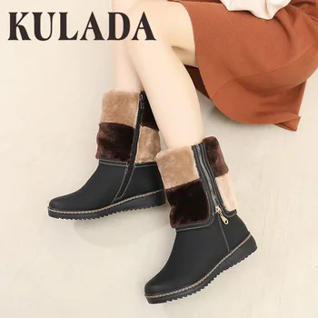 

KULADA Newest Women Winter Snow Boots Ladies Winter Plush Female Casual Zipper Warm Mid Boots High Quality Women Boots