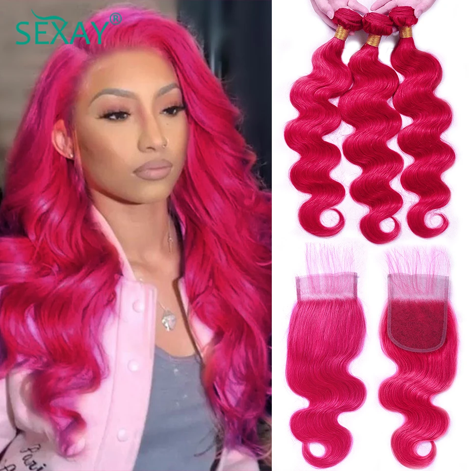 Sexay Pink Human Hair 3 Bundles With Closure Baby Hair 28 Inch Brazilian  Body Wave Pre Plucked Lace Closures With Hair Bundles - Pre-colored Bundle  Pack - AliExpress