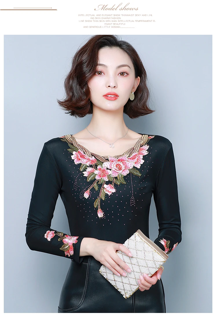 Camisas mujer осенне-зимняя кружевная рубашка плюс бархатная плотная футболка вышитая рубашка с длинным рукавом Женские топы Футболка